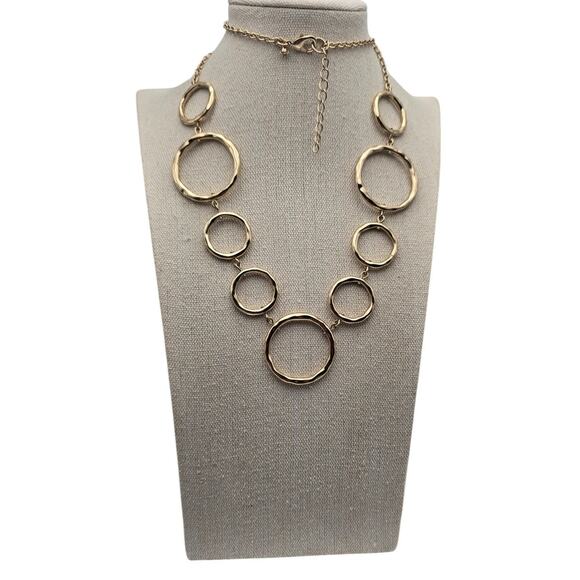 Hammered Circle Statement Necklace Vintage 30" Long Gold-Tone - Picture 2 of 5